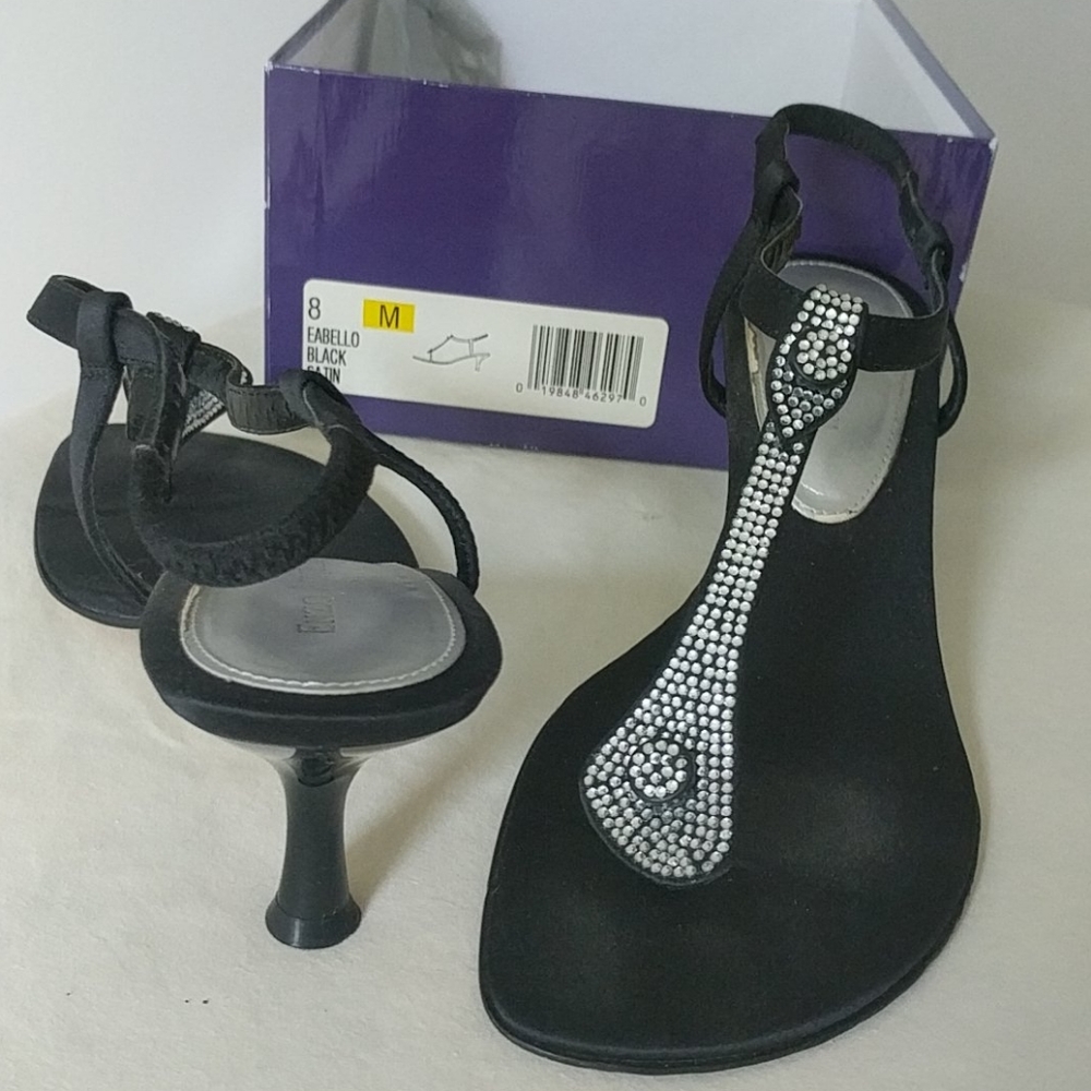 Enzo Angiolini Black Sandals with Rhinestone Detail